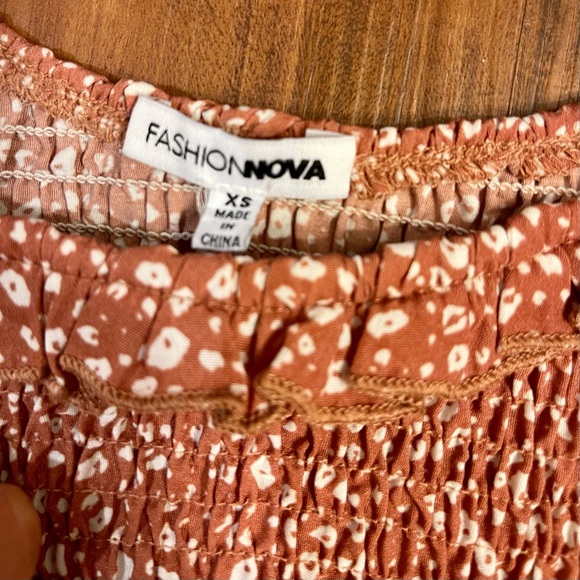 Fashion Nova Rust Floral print Smock Crop top and Ruffle Mini Skirt Set XS - Picture 5 of 5